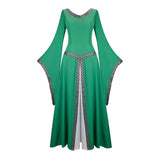 Women Medieval Renaissance Trumpet Sleeve Retro Loor Length Gown Lace Trim Irish Over Long Dress Halloween Costume Plus Size