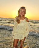 Butter Yellow Sexy One Shoulder Long Sleeve Drawstring Waist Knit Dresses For Women 2025 Autumn Beach Vacation Mini Dresses C105