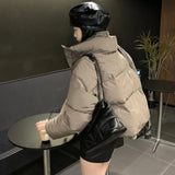 New Women Autumn Winter Puffer Jacket 2025 New Short Parkas Coat Korean Fashion Stand Collar Bread Jacket Solid Outerwear