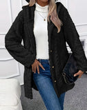 Women's Casual Argyle Textured Pattern Hooded Buttoned Fleece Coat Daily Clothing Autumn New Fashion Women Long Sleeve Jacket