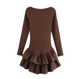 2025 New Spring Summer Retro Y2K A-line Short Dress Long Sleeve Tight Fashion Women Dresses O-neck Ruffle Chic Female Clothing