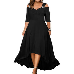 L-5XL Summer Fashion Elegant Long Dress Plus Size Women Clothing Solid Halter Short Sleeve Irregular Casual Dress
