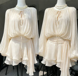 French Elegant Vintage Black Chiffon Dress Long Sleeve V Neck Autumn Women Sweet Dress Casual Holiday Evening Party Wear