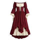 Medieval Halloween Cosplay Dress European Renaissance Gothic Court Puff Sleeve Dress Corset Waist Carnival Outfit Adult Female
