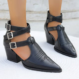 Pbong  Punk Style Buckle Strap High Heels Sandals Women Pointed Toe Chunky Heeled Gladiator Shoes Woman Ankle Strap Summer Ankle Boots