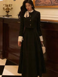 Women Elegant and Chic Black Skirts Suit Korean Style Crop Tops and A-Line Skirts Two Pieces Set Female Party Clothes