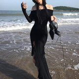 Gothic Black Side Split Maxi Dress