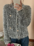 Vintage Temperament Bead Sweater Women Autumn Winter Tops O Neck Knitting Cropped Cardigan Korean Fashion Suéteres