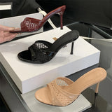 Pbong  Summer Fashion Mesh Woman Slippers Elegance Stripper Thin Low Heels Beach Ladies Mules Slides Shoes