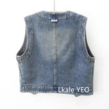 New Ladies Denim Vest Jacket 2025 Summer Retro Versatile Women's Waistcoat Tops Round Neck Sleeveless Female Cowboy Horse Clip