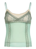 Sweetown Green Lace Patchwork Two Layers Mesh Y2K Camisole Sleeveless Slim Sexy Cute Crop Top Women Summer Vacation Tanks Camis