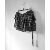 Pbong  Vintage Mini Skirt for Women High Waist Bandage Saia Fashion Sweet Jupe Vintage Plaid Ruffled Skirts