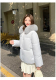 Preppy Style Sweet Parkas Women Cute Long Sleeve Vintage Faux Fox Hooded Cotton Coat Korean Winter Thick Warm New Outwear