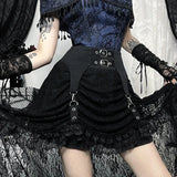 Y2K Black Floral Lace Mesh A-Line Long Skirts Goth Vintage Aesthetic Cocktail Party Skirt Women New Fashion Streetwear