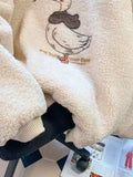 Cute Cartoon Faux Lamb Sweatshirts Women Loose Cute Long Sleeve Warm Pullover Japan Sweet O Neck Fashion Letter Tops New