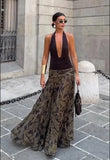Vintage Paisley Maxi Skirts for Women Chiffon Printed A-line Boho Beach Wear Long Skirt Vacation Style Summer Ladies Faldas