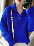 Women's Winter Sweaters Solid Grey Ladies Turtleneck Casual Loose Thick Zippers Pullovers Beautiful Oversized Sweater Women