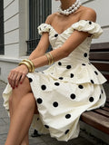 Pbong  Polka Dot Spaghetti strap Bud Skirt Suits Women Sexy Deep V Sleeveless Waist Cinching Tops Long Skirt Charming Ladies New Outfit