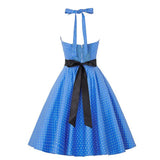 Summer Vintage Hepburn Style Dress Embroidered Neck Hanging Print High Waist Cotton No Sleeve Full Skirt Length A-Line Dress