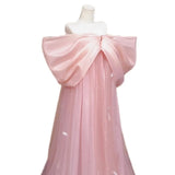 High End Morning Gown, Women's Pink Bow, Bride's Wedding Dress, One Shoulder Birthday Party Dress, Strapless