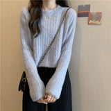 Fuzzy Knit Top Women Pullover Long Sleeve Plain Crop Sweate Pink Fluffy Jumper for Women Teen-girl Fall Winter Y2K Outfit