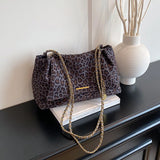 Pbong  Vintage Leopard Print Chain Handbag Shoulder Bag, Soft Fabric Tote with Gold Tone Strap Stylish Crossbody Purse for Women Daily