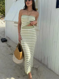2025 New Tube Top And Long Skirts Knitting Vacation Summer Outfits Stripe Strapless Tank And Tight Skirt Sexy Beach 2 Piece Set