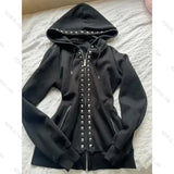 American Retro Gothic Rivet popular Casual High street trendy fashion hooded subculture comfortable versatile zipper sweatshirts
