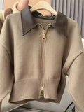 Leather Collar Knit Sweater Fashion Double Zipper Cardigan Women's Autumn/Winter New Soft Vintage Long Sleeve Streetwear