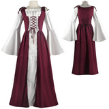 Pbong  Retro Costume Dress with Waist Tie And Square Collar for Halloween Cosplay Performance Traditional Chinese Stage Costume Women