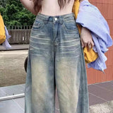 Pbong  Spring Autumn Vintage Chicly Button Jeans Women American Simple Baggy High Waisted Denim Pants Washed Y2K Wide Leg Jean Trousers