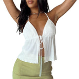 Sexy Summer Cami Top Bowknot Lace-Up Sleeveless Cropped Vest Elegant Youth Clothes Women Fashion Off Shoulder New