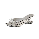 Pbong  French Polka Dot Bow Kitten Heel Mules for Women Summer Open Toe Slide Sandals Elegant Party Dress Slippers