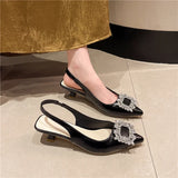 Pbong  Fashion Summer Women Sandals New Women's Shoes Pointed Toe Shallow Nude Pink Diamond Shoes Low Heel Back Strappy Shoes Women