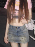 Vintage Y2k Denim Skirt Women Sexy Harajuku Star Streetwear Mini Skirts A-line Retro Fashion Slim Up Casual Jeans Skirt