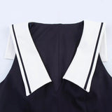 Fashion Turn Down Collar Pleated Short Dress 2025 New Navy Blue Sleeveless Chic Korean Tank Dress Streetwear Y2K Woman Clothing