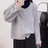 Women Sweater Cardigan Polished Gold Button Up Soft Knitted Long Sleeve Sweater Jacket Top Fall Winter Korean Ladies Chic Outfit