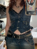 Pbong  Women's Denim Vest Slim Fit European American Cross Border Trade Goods Smooths Your Silhouette Dense Fabric Vest