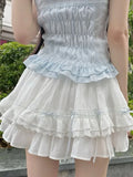 Pbong  Bow Sweet Women White Skirt Cute Casual Elegant High Waist Mini Skirts Vintage Preppy Style Kawaii Female Ball Gown Skirt