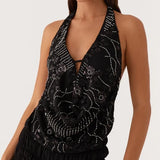 Boho Beaded Embellished Tank Tops Sequin Sparkly Shiny Sleeveless Shirt Vest Women Summer Vacation Y2K Sexy Crop Tops Going Out