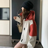 Vintage Patchwork Cargo Jacket Women Loose Preppy Style Long Sleeve Sweet Coat Casual Fall Female Retro All Match New Tops