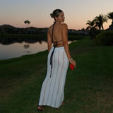 New Fashion Sexy Deep V-neck Hanging Neck Beach Dress Tight Backless Patchwork Hollow Fashion Summer Long Dress 2025 Vestidos