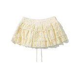 Pbong  Women Yellow Black Y2K Lace Mini Skirt Sexy Low Waist Side Zipper A-line  Layered Summer Skirts With Short Lining
