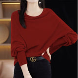 Cowl Neck Knit Top for Women Batwing Sleeve Sweater Pullovers Female Fine Knitwear Autumn Winter Elegant Outfit