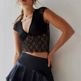 Sheer Crop Top 2000s Women Sexy See Through V Neck Sleeveless Floral Lace Tanks Slim Fit Vest y2k Aesthetic Clothing