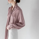 Pbong  Office Lady Casual Blouse Temperament Shirts Women Bow Bandage Chic Long Sleeve Ins Fashion Tops  Elegant Blusas