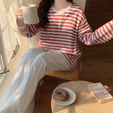 Pbong  Spring New Arrived Pajamas Set Women Comfort Cotton Stripe Long Sleeve Tops With Chest Pat Long Trousers Ladies Pullover Pjs Set