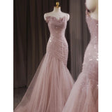 Pbong  Ele Pink Evening Gown Women's Fi Tail Wedding Dr Host Adult Ceremony High-End Luxury Cusizable Long Dr