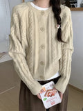 Korean Fashion Cropped Cardigan Women Vintage Twisted Knitted Sweater Casual Basic Solid Long Sleeve Tops Autumn Winter