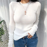 Pbong  Spring Autumn Thin Sweaters Women Slim Fitting Sexy Slightly Transparent Jumpers Soft Elasticity Long Sleeved Knitted T-shirts